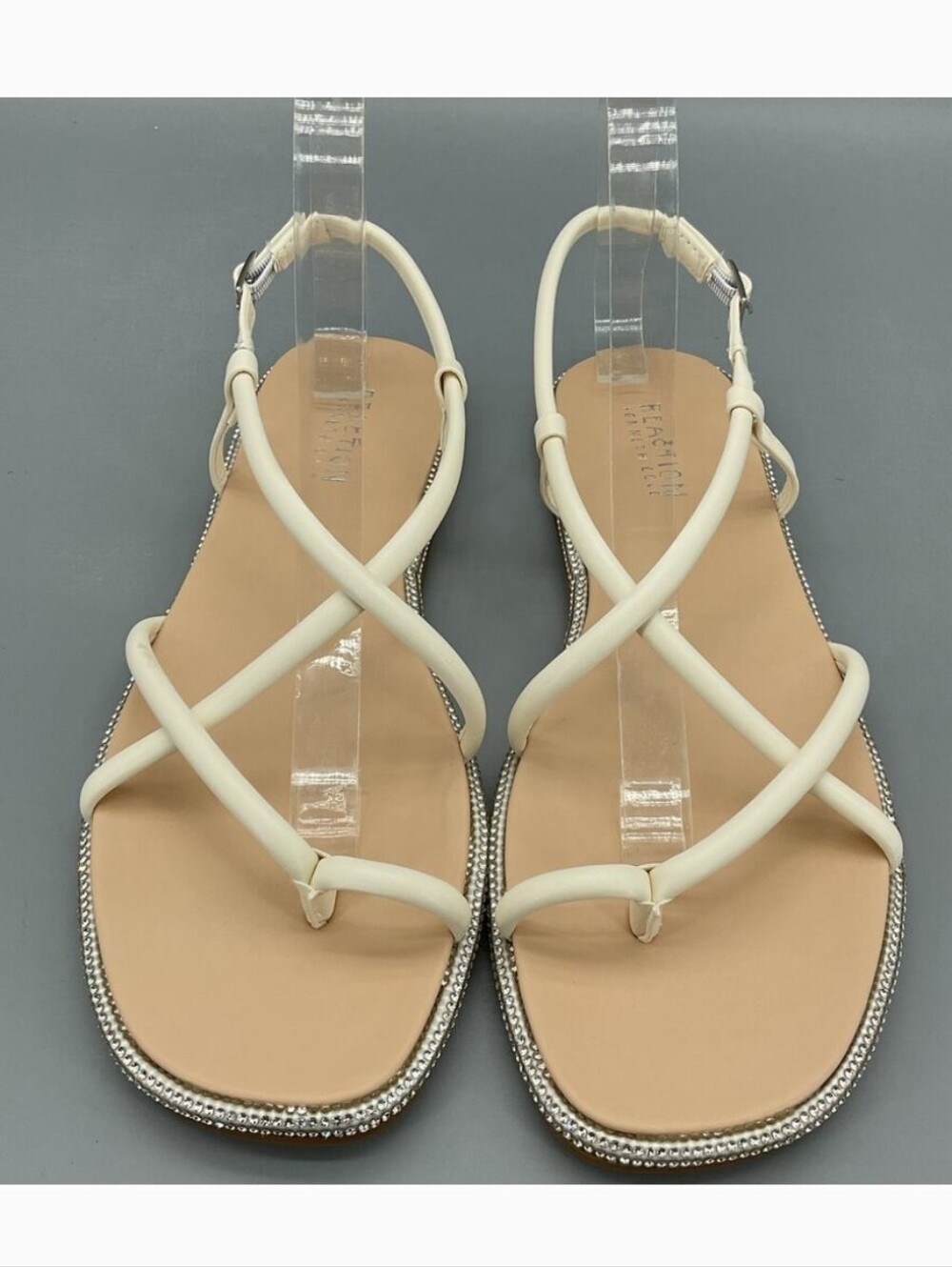 Kenneth Cole Ivory Crisscross Strappy Sandals with Rhinestone Trim